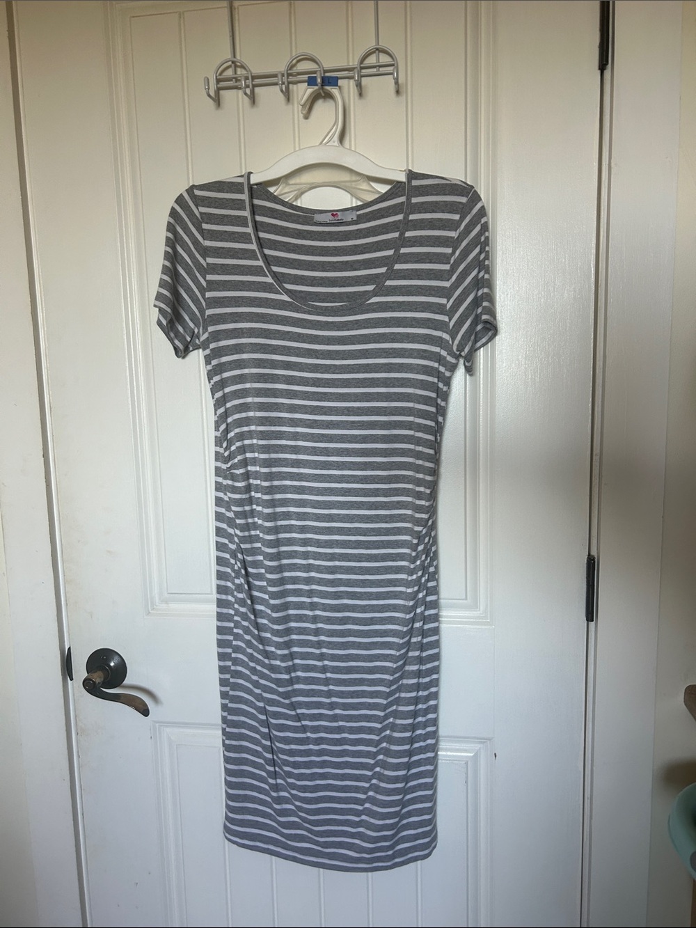 Striped Grey & White Scoop Neck T-Shirt Dress Maternity